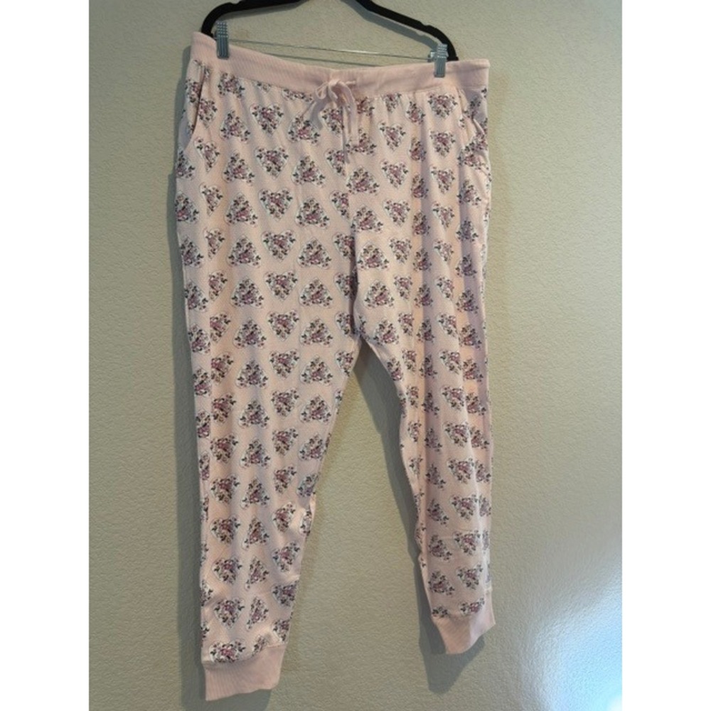 Vera Bradley Mon Amour Rose Print Waffle Knit Pajama Joggers Lounge Pants sz XL